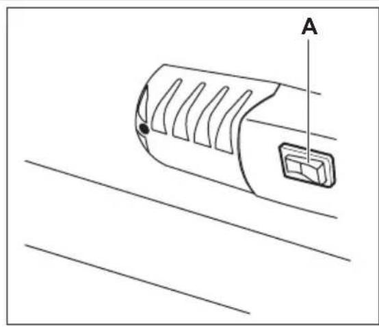 Line drawing of a remote control unit with labeled component A, no text or symbols present