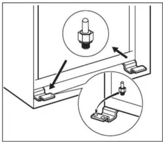 Technical diagram showing mechanical assembly with labeled parts and directional arrows indicating movement or force