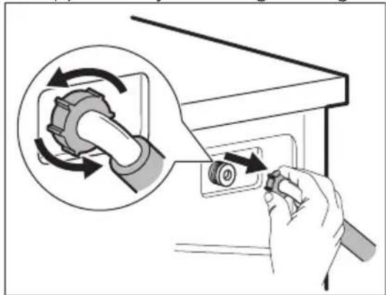 Illustration of a hand using a tool to adjust a mechanical component, showing rotational arrows and a magnified view (no text or symbols)