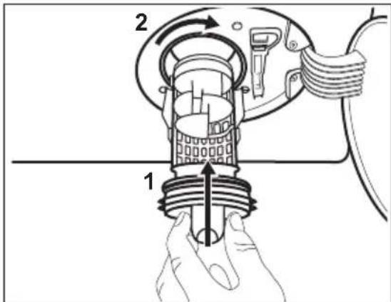 Diagram showing a mechanical assembly with labeled parts and directional arrows indicating motion or force