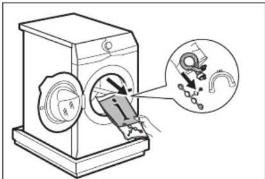 Diagram illustrating a washing machine operation with labeled parts and a magnified view showing mechanical components.