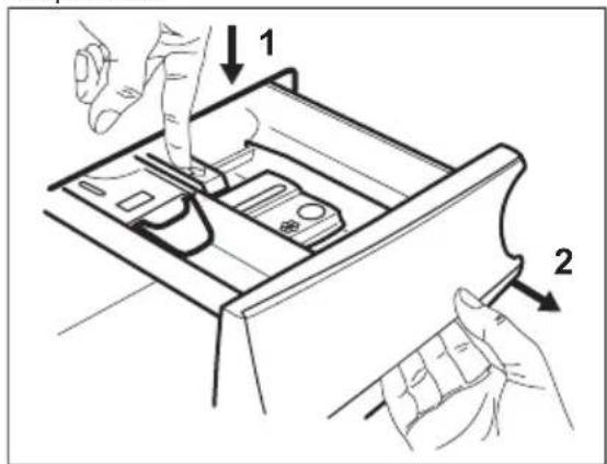 Diagram showing two hands operating a device with labeled parts, including component 1 and part 2.