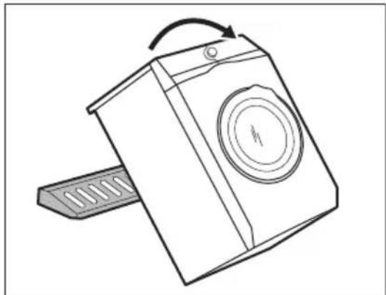 Line drawing of a washing machine with a curved arrow indicating rotation (no text or symbols)