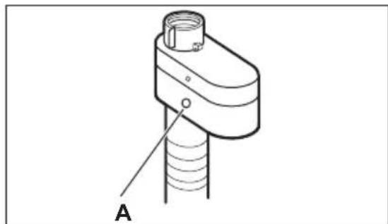 Technical line drawing of a mechanical component with labeled point A (no text or symbols beyond label)
