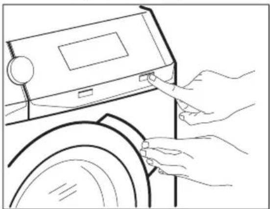 Line drawing of hands installing or adjusting a device panel on a curved surface (no text or symbols)
