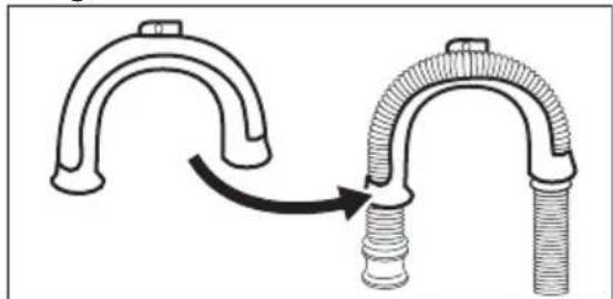 Diagram showing two curved pipe fittings with a central connector, connected by an arrow indicating rotation (no text or symbols present)