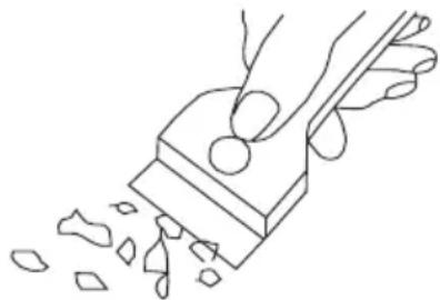 Line drawing of a hand using a tool to cut or spread material, with no text or symbols present.