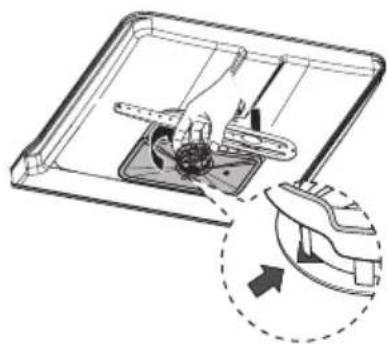 Diagram of a mechanical device with a magnified inset showing a tool interacting with a component (no text or symbols present)