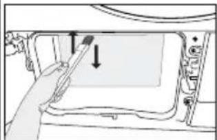 Line drawing of a door handle with arrows indicating direction of movement or force (no text or symbols)