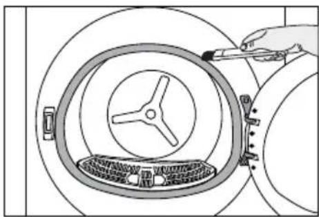 Diagram of a hand using a tool to interact with a circular mechanical device, showing a knob and handle (no text or symbols)