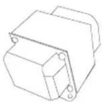 Line drawing of a mechanical component with mounting holes and a housing (no text or symbols)