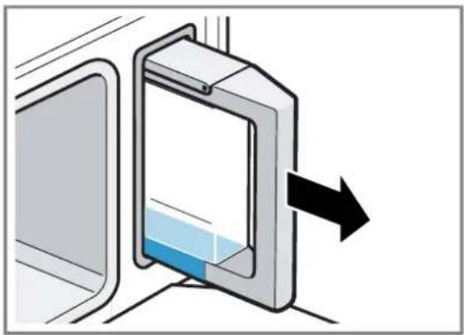 Diagram showing a door opening with a blue stripe inside, and an arrow indicating direction (no text or symbols)