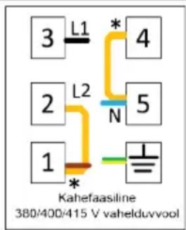 3 L1 * 4 2 L2 N 5 1 * Kahefaasiline 380/400/415 V vahelduvvool