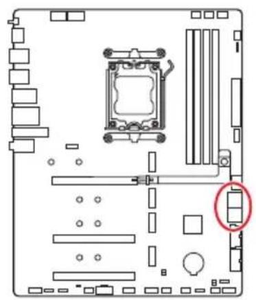 Top-down schematic of a computer motherboard showing CPU socket, RAM slots, and memory compartment (no text or labels)