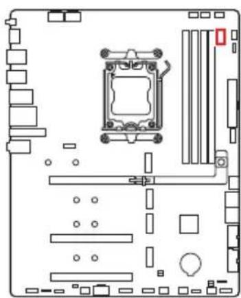Top-down schematic of a computer motherboard layout showing CPU socket and drive slots (no text or labels)