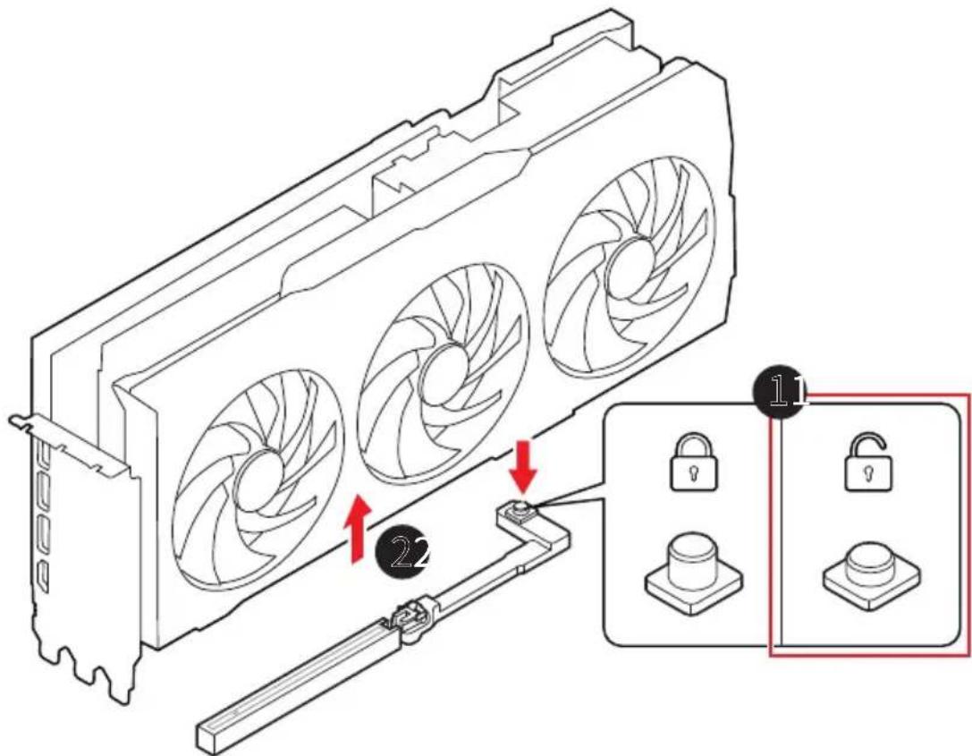 Technical diagram showing installation of a fan blade assembly with lock and padlock icons, labeled with numbers 1 and 2.