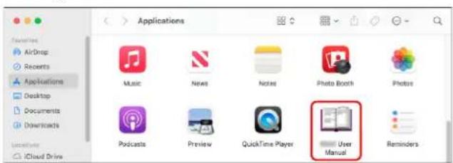 Applications Music News Notes Photo Booth Photos Podcasts Preview QuickTime Player User Manual Reminders