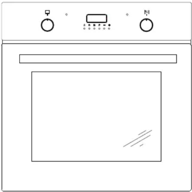 Line drawing of a kitchen oven with control knobs and indicator lights (no text or symbols)