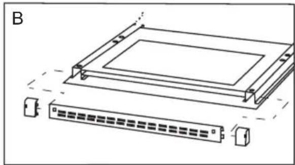 Technical line drawing of a rectangular electronic component with mounting brackets and a separate internal structure (no text or symbols)