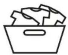 Simple line drawing of a bin filled with plastic waste (no text or symbols)