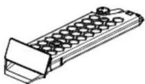 Isometric line drawing of a rectangular tray with circular indentations and a flat lid (no text or symbols)