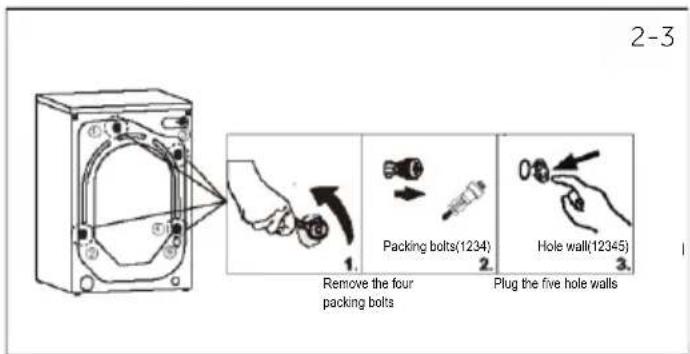 2-3 Remove the four packing bolts Packing bolts(1234) Hole wall(12345) Plug the five hole walls