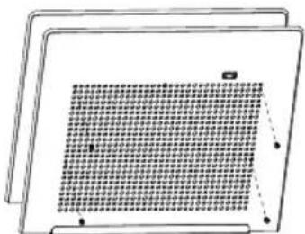 Illustration of a tablet with grid pattern and control buttons (no text or symbols)