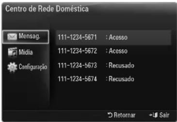Centro de Rede Doméstica Mensag. 111-1234-5671 : Acesso Midia 111-1234-5672 : Acesso Configuração 111-1234-5673 : Recusado 111-1234-5674 : Recusado Retomar + Sair