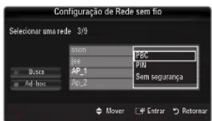 Configuração de Rede sem fio Selecion uma rede 3/9 piston PBC Jee PIN AP_1 Sem segurança Ap_2 Base Ad-hos Mover Entrar Retornar