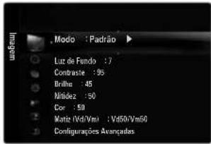 Modo : Padrão Luz de Fundo : 7 Contraste : 95 Brinha : 45 Míndez : 50 Cor : 50 Matiz (Vd/Vm) : Vd50/Vm50 Configurações Aveuçados
