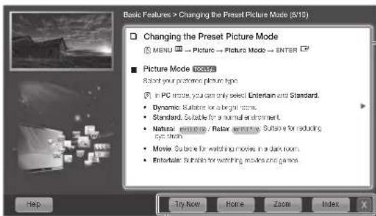 Basic Features > Changing the Preset Picture Mode (SY10) Changing the Preset Picture Mode MENU → Picture → Picture Mode → ENTER Picture Mode Style Select your preference picture type. In PC image, you can only select Entertain and Standard. Dynamic: Picture or a simple item. Standard: Suitable for a…