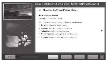 Basic Features > Changing the Preset Picture Mode (x10) Changing the Preset Picture Mode Picture Mode: 2000 In all more popular animation features and motions. • Dynamic & Intrinsic motion effects. • Standard effects on a white action • Natural effects on a black action • More dynamic effects on a b…