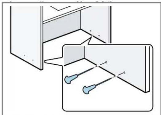 Diagram showing two tools inserted into a cabinet, with no visible text or symbols