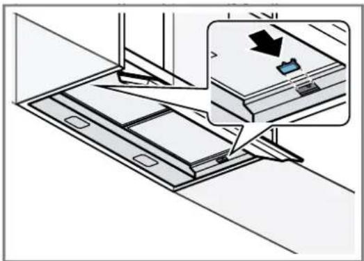 Diagram showing a device with a slide and a magnified inset of its screen (no text or symbols present)
