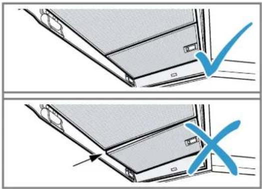 Two-panel diagram showing a panel being checked for angle, with no text or symbols present.