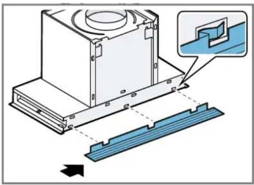 Diagram of a mechanical assembly with a component and a blue slatted base, showing no text or symbols.