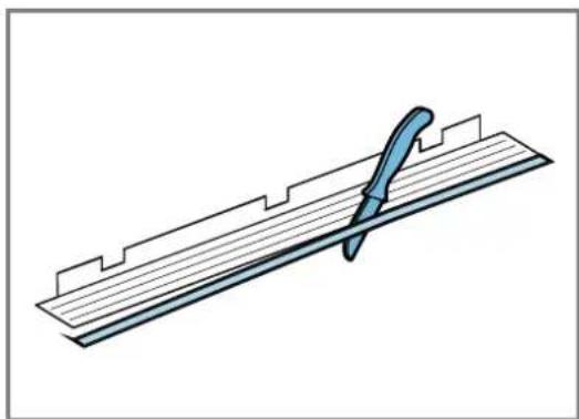 Illustration of a blue tool cutting through a metal sheet (no text or symbols)