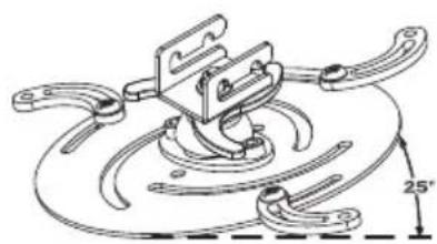 Technical line drawing of a mechanical clamp or spring assembly with a 25° angle标注 (no text or symbols beyond the angle marker)