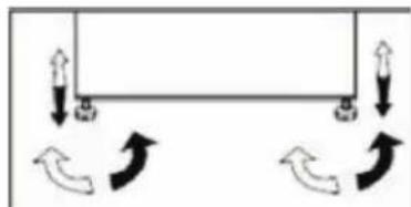 Schéma pur d'une poutre horizontale avec deux supports verticaux et des flèches courbes indiquant une rotation ou une direction de force (sans texte ni symboles).