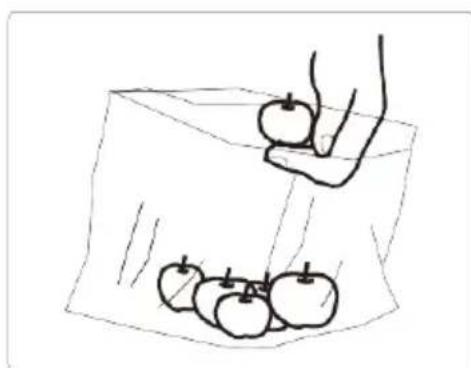 Dessin au trait simple d'une main tenant une pomme au-dessus d'une pile de pommes (sans texte ni symboles).