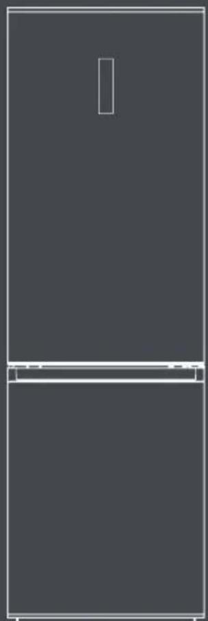 Dessin au trait simple d'un réfrigérateur à deux portes avec une seule porte rectangulaire en haut (sans texte ni symboles).
