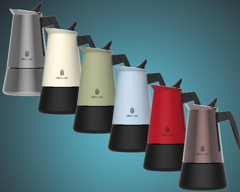 Six different ceramic ewer models in various colors and shades, arranged diagonally against a solid teal background (no text or symbols visible on the devices themselves).