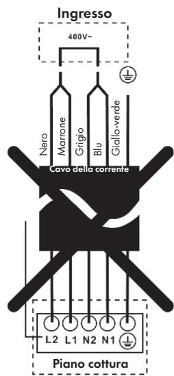 Ingresso 400V~ Nero Marrone Grigio Blu Giallo-verde Cavo della corrente L2 L1 N2 N1 Piano cottura