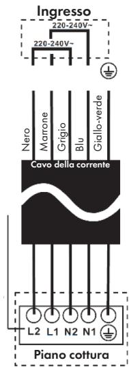 Ingresso 220-240V~ 220-240V~ Nero Marrone Grigio Blu Giallo-verde Cavo della corrente L2 L1 N2 N1 Piano cottura