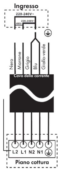Ingresso 220-240V~ 220-249V~ 480V~ Nero Marrone Grigio Blu Giallo-verde Cavo della corrente L2 L1 N2 N1 Piano cottura