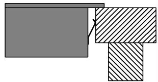 Pure geometric diagram showing two overlapping rectangles with diagonal hatching, no text or symbols present