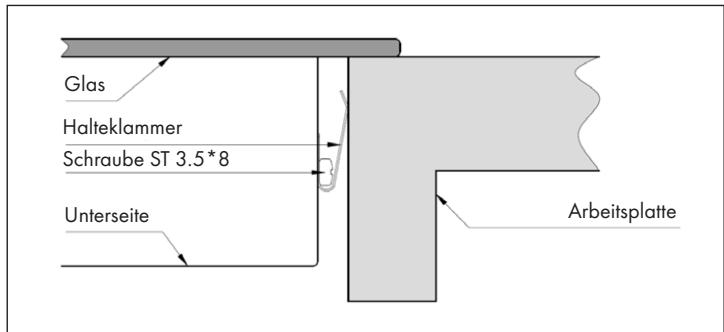 Glas Halteklammer Schraube ST 3.5*8 Unterseite Arbeitsplatte