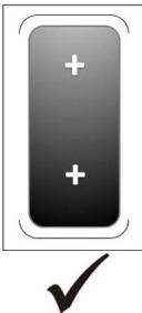 Black rectangular button with plus and minus signs, enclosed in a rounded square frame with a checkmark below (no text or symbols on the button itself)