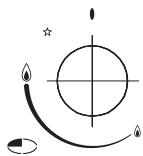 Simple line drawing of a target with crosshair and flame-like shapes (no text or symbols)