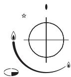 Abstract geometric diagram with concentric circles, stars, and curved lines (no text or symbols)
